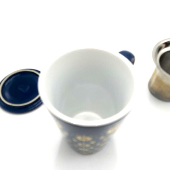 Davids Tea The Perfect Mug Including Lid and Infuser Blue Gold Yellow Starburst - Picture 8 of 9